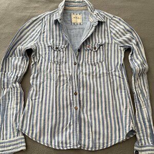 Y2K Vintage Hollister Button Down Shirt Stripes Blue White 100% Cotton Small